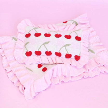 SALLI COLLECTIVE - Frilled Gingham Cherry Blanket + Pillow set