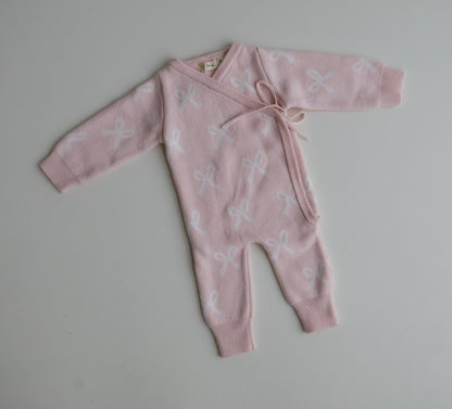 Petite + Co - Kimono Bow Romper - Baby Pink