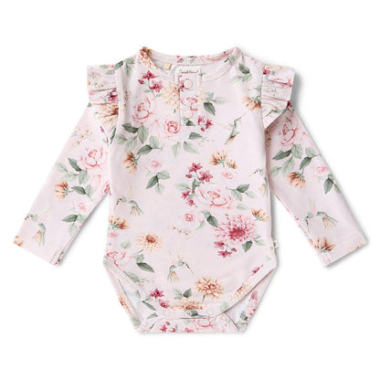Snuggle Hunny - Birds & Blooms Long Sleeve Organic Bodysuit with Frill