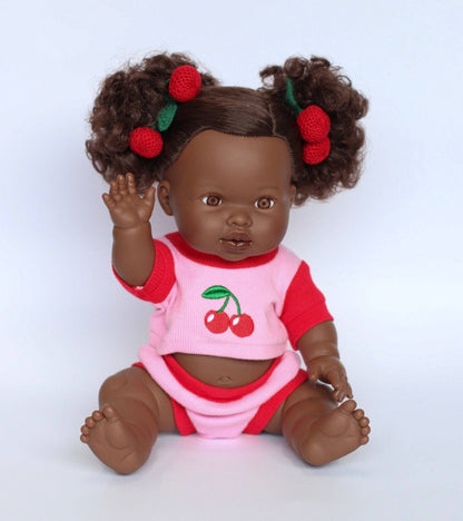 SALLI COLLECTIVE - Cherry Dolls top + Bloomer shorts set 34-38cm Dolls