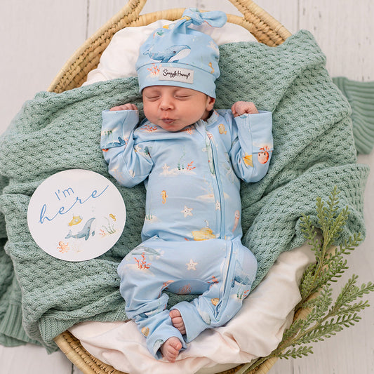 Snuggle Hunny - Blue Little Subs Organic Snugglesuit Convertible Romper