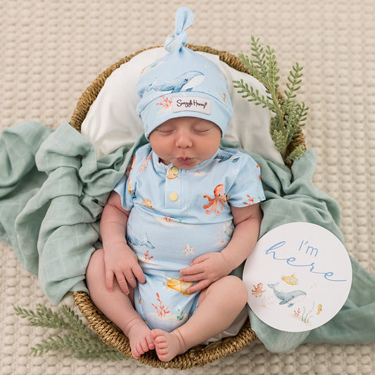 Snuggle Hunny - Blue Little Subs Short Sleeve Organic Bodysuit