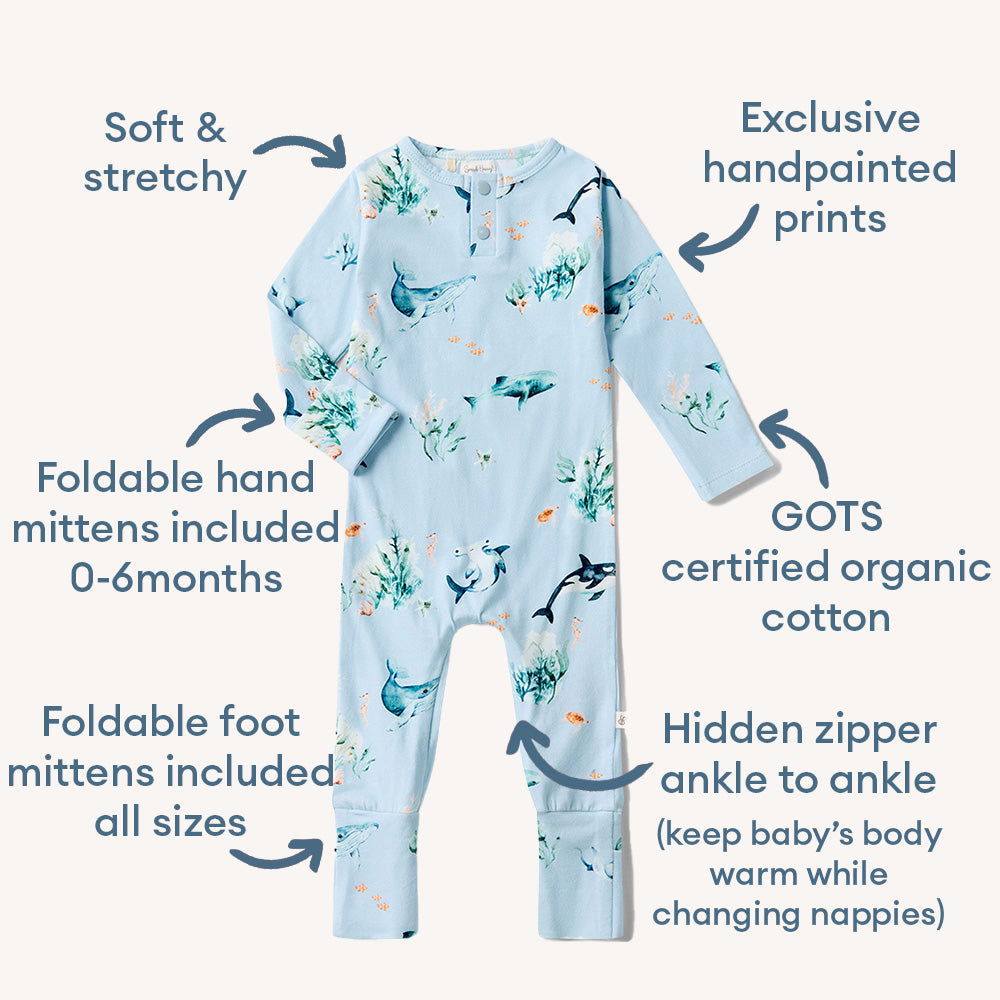 Snuggle Hunny Blue Ocean Organic Growsuit
