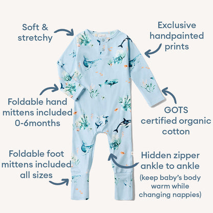 Snuggle Hunny Blue Ocean Organic Growsuit
