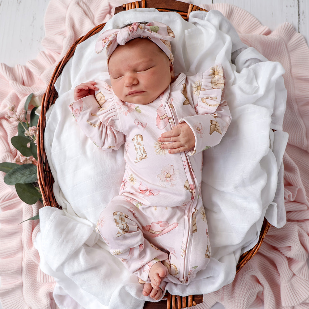 Boots & Bows Organic Snugglesuit Convertible Romper with Frill