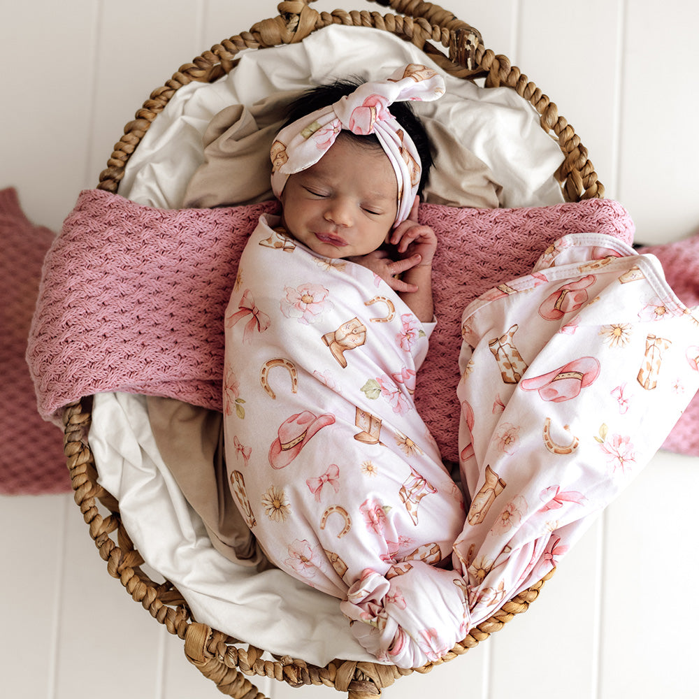 Boots & Bows Organic Jersey Wrap & Topknot Set