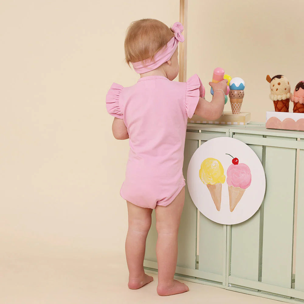 Bubblegum Short Sleeve Organic Bodysuit with Frill