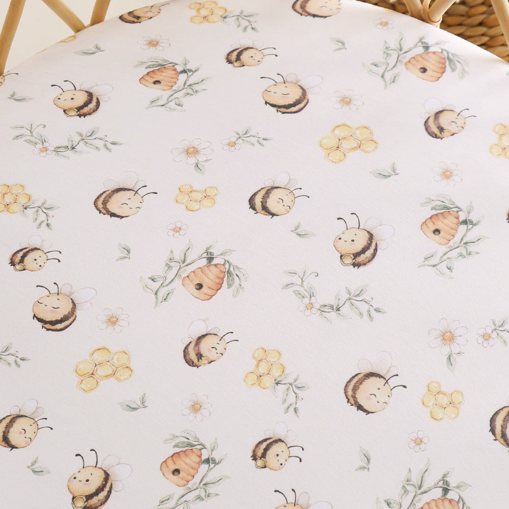 Snuggle Hunny Bumblebees organic bassinet sheet lifestyle