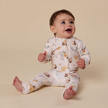 Snuggle Hunny Bumblebees convertible romper on baby