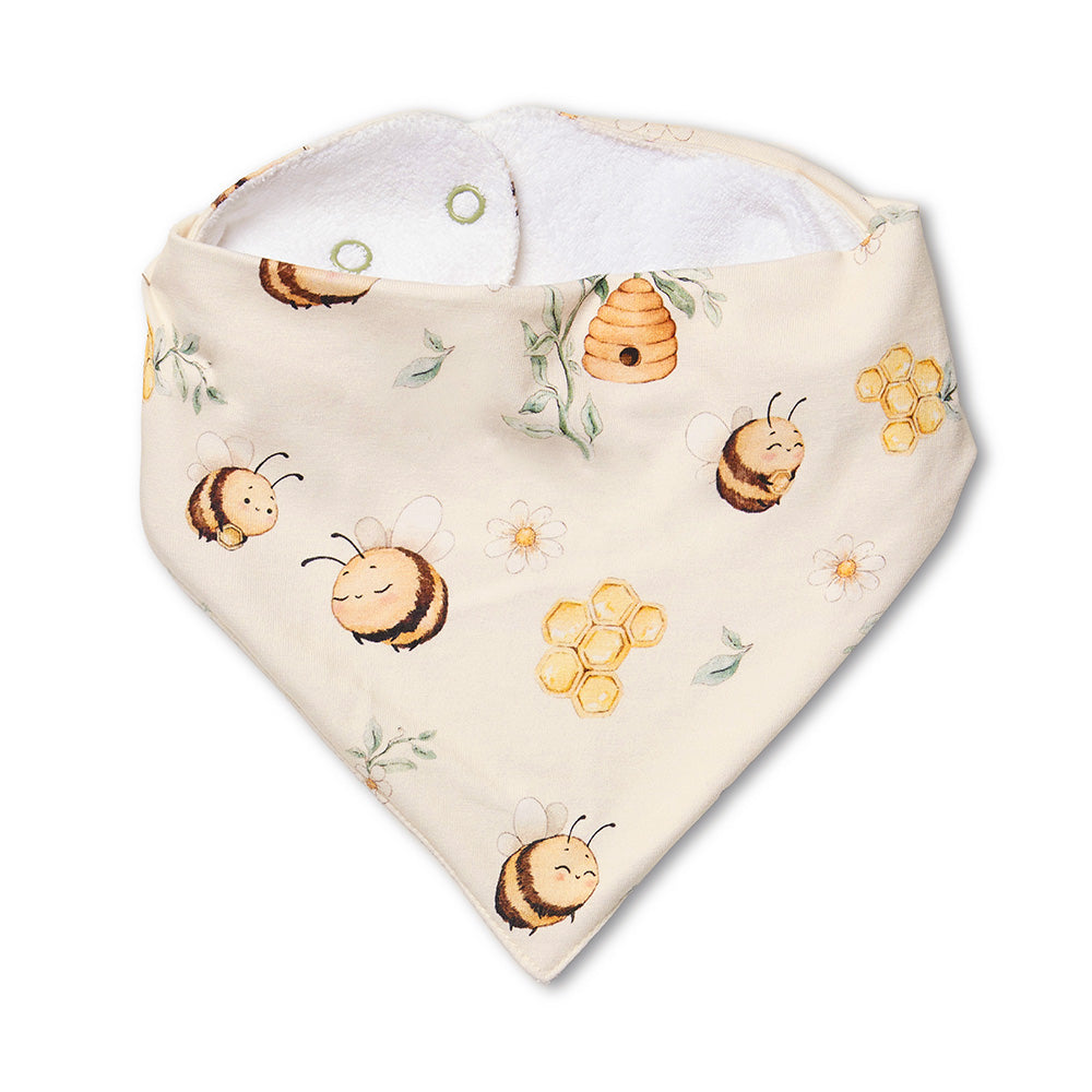 Snuggle Hunny Bumblebees organic dribble bib flatlay