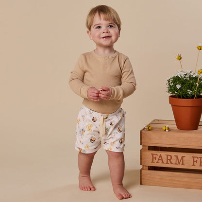 Snuggle Hunny Bumblebees organic shorts lifestyle