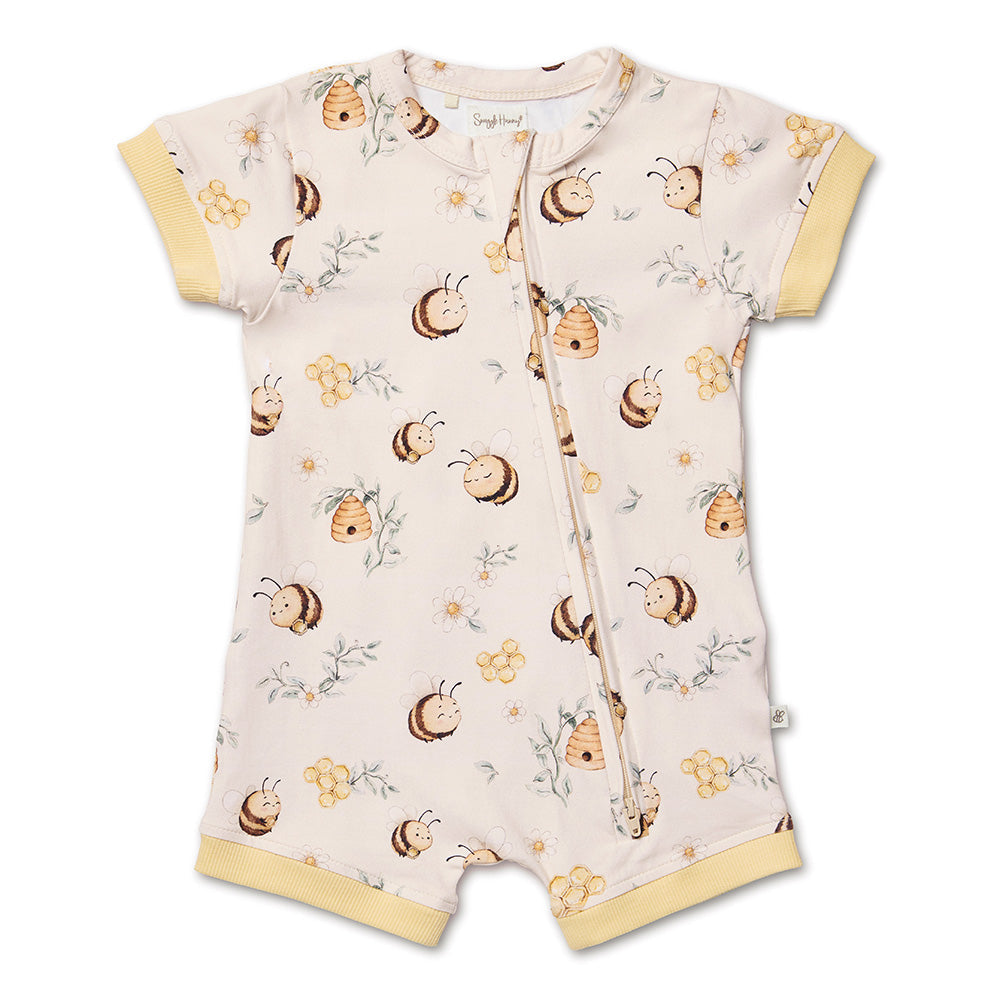 Snuggle Hunny Bumblebees organic snuggle shortie flatlay