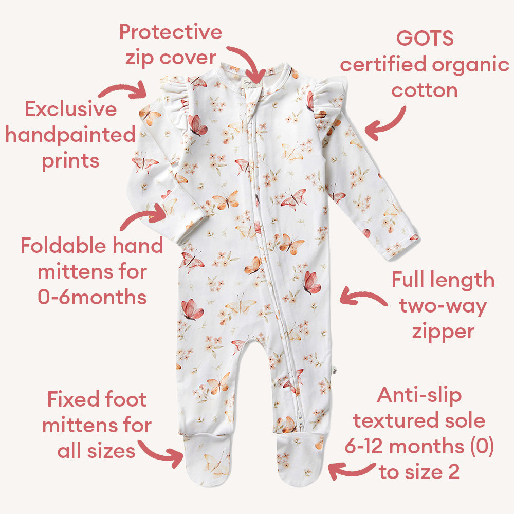 Snuggle Hunny Butterfly Organic Snuggle Sleepsuit Zip Footie with Frill