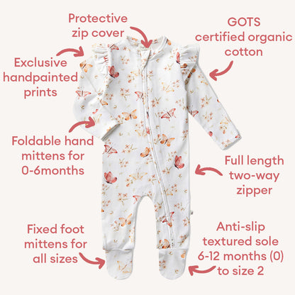 Snuggle Hunny Butterfly Organic Snuggle Sleepsuit Zip Footie with Frill