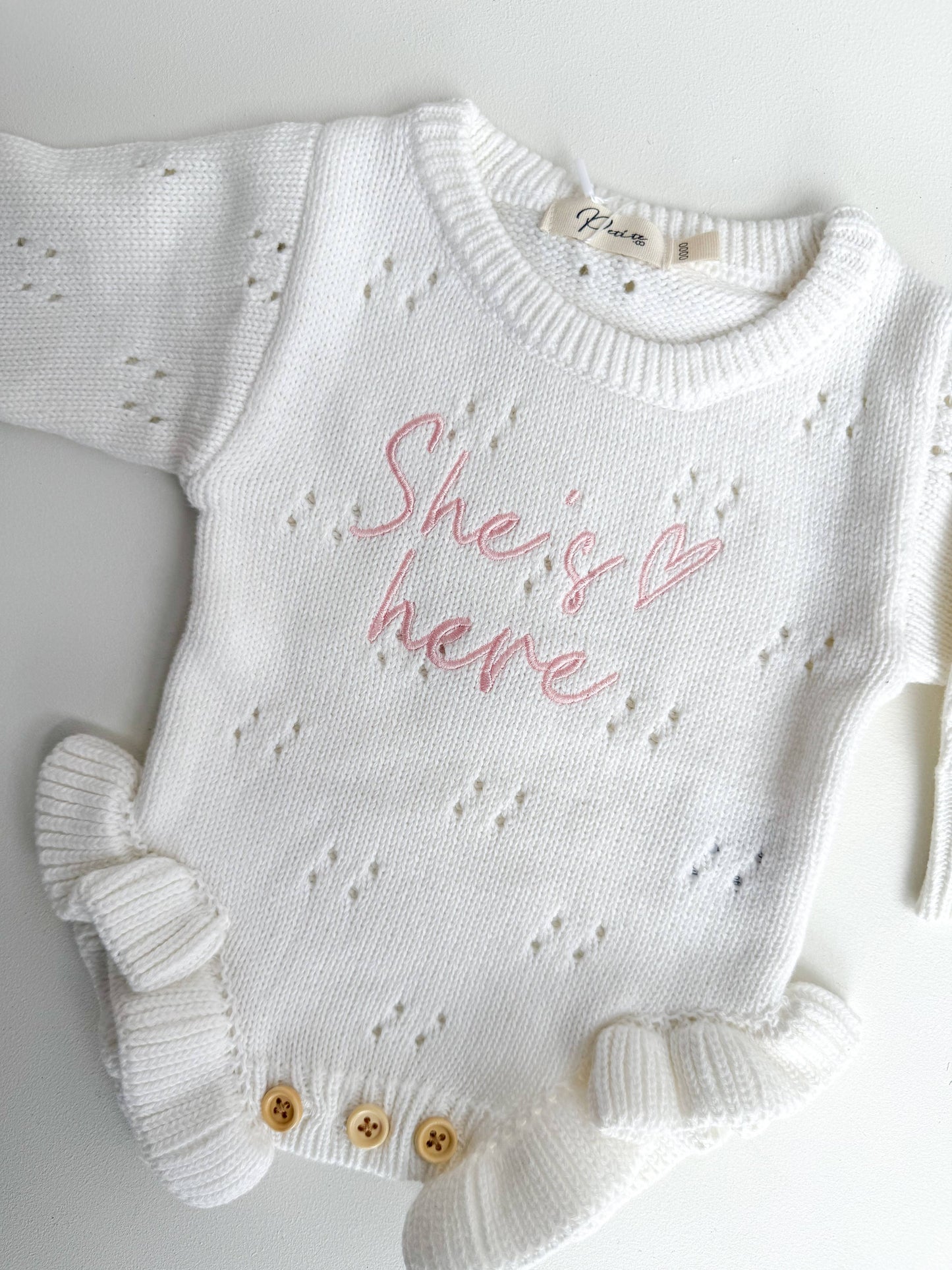 Petite + Co - SHE'S HERE HEART - POINTELLE ROMPER | MILK