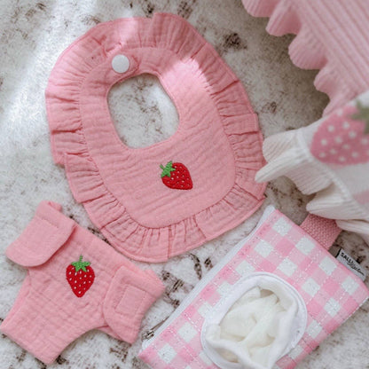 SALLI COLLECTIVE - 🍓 Strawberry Frilled Bib & Diaper Doll Set 34-38cm dolls