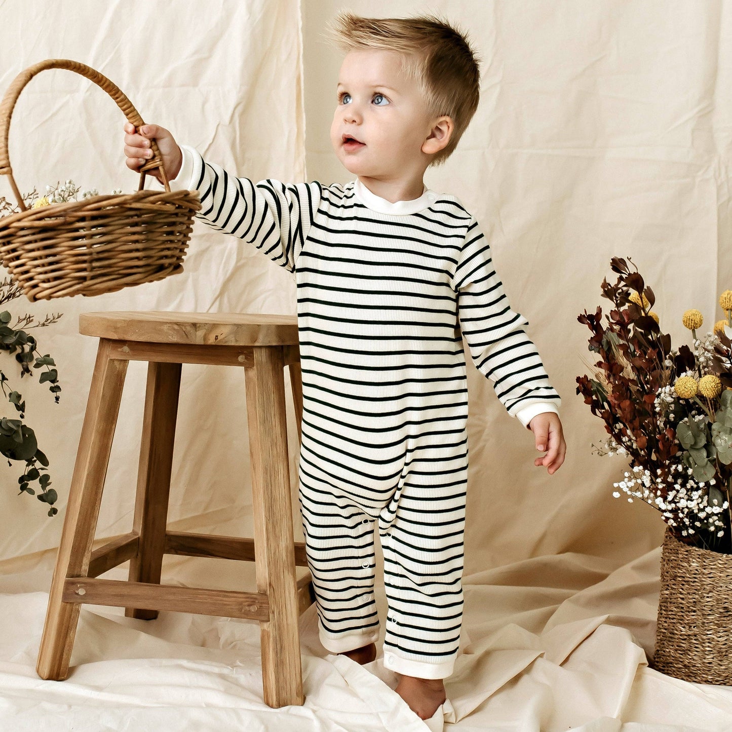 Designer Kidz - Jack Rib Stripe Romper - Forest Green