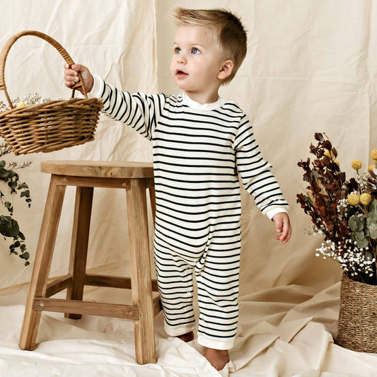 Designer Kidz - Jack Rib Stripe Romper - Forest Green