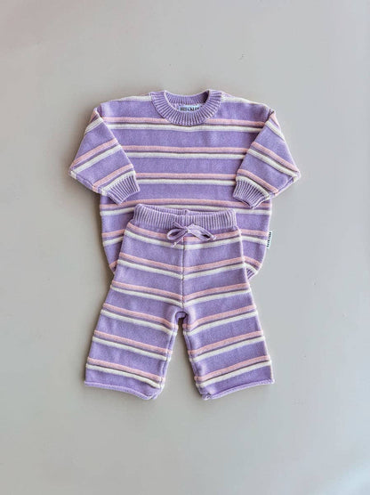 FRECKLES the label - Raised Stripe Knit SET  | Aster/Sweetpea/Snow