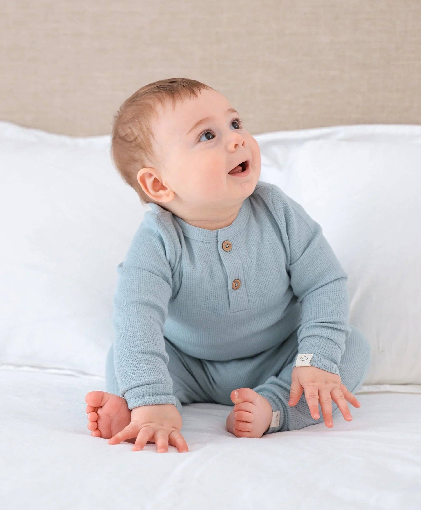 Lūmmi in Colour Babywear - Organic Cotton Waffle Long Sleeve Bodysuit - Dusk Blue