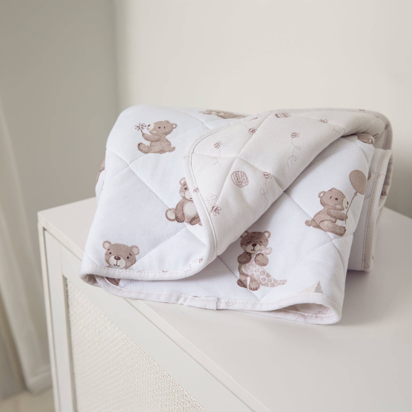 Living Textiles - Reversible Organic Jersey Cot Comforter - Cuddly Bear