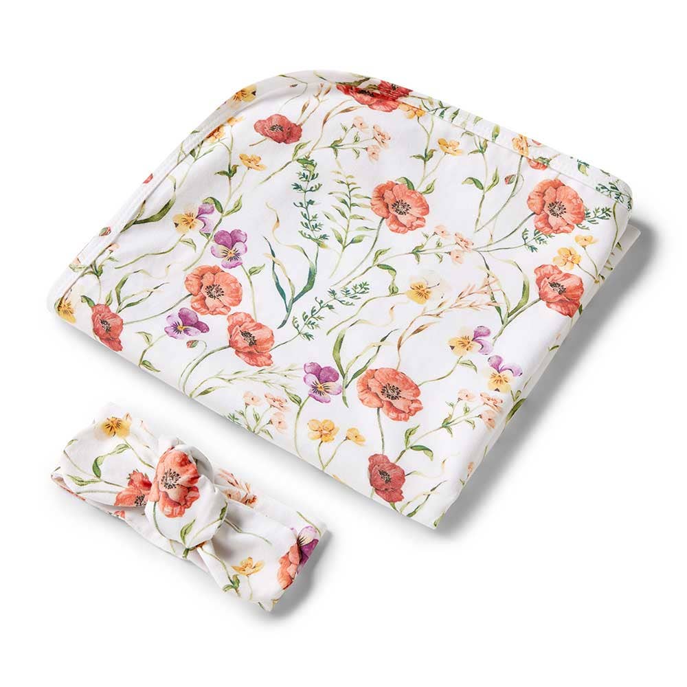 Snuggle Hunny - Meadow Organic Jersey Wrap & Topknot Set