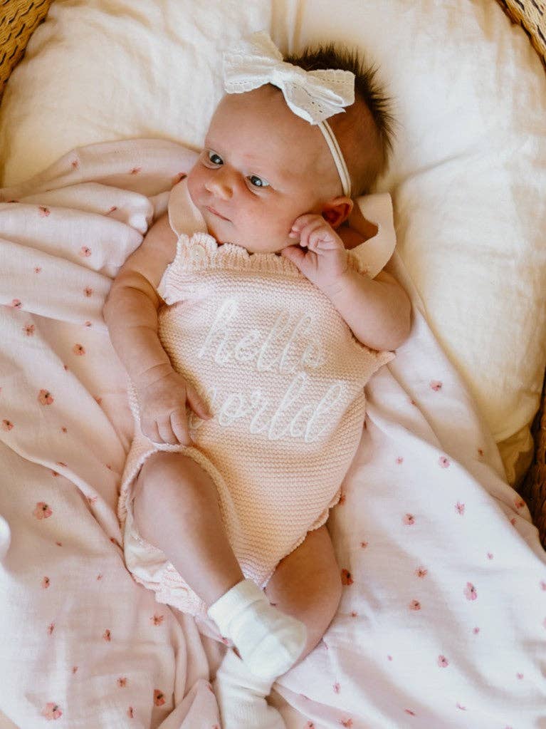 Elke & Indigo - Hello World Scallop Romper - Pink/White