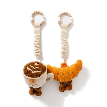 Living Textiles - 2 Pack Mini Market Brunch Stroller Toys - Coffee & Croissant