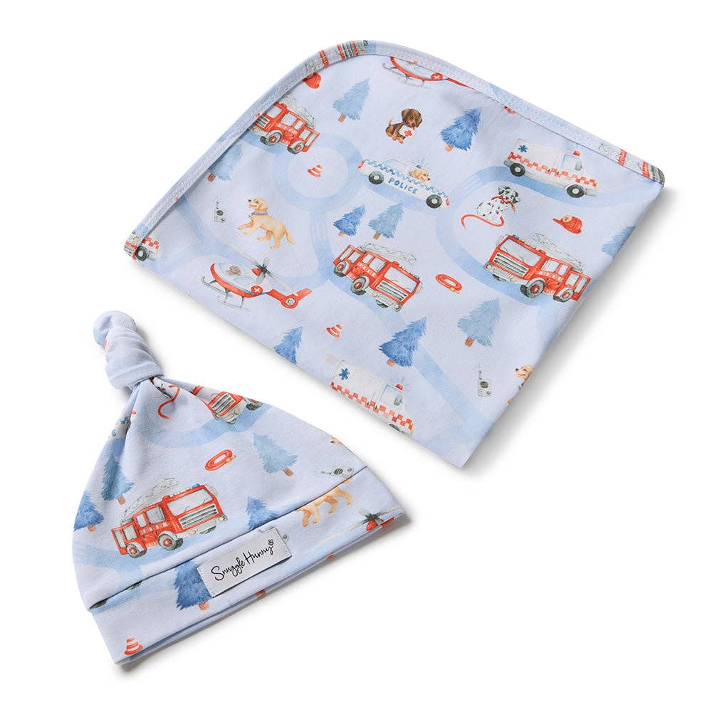 Snuggle Hunny - To The Rescue Organic Jersey Wrap & Beanie Set