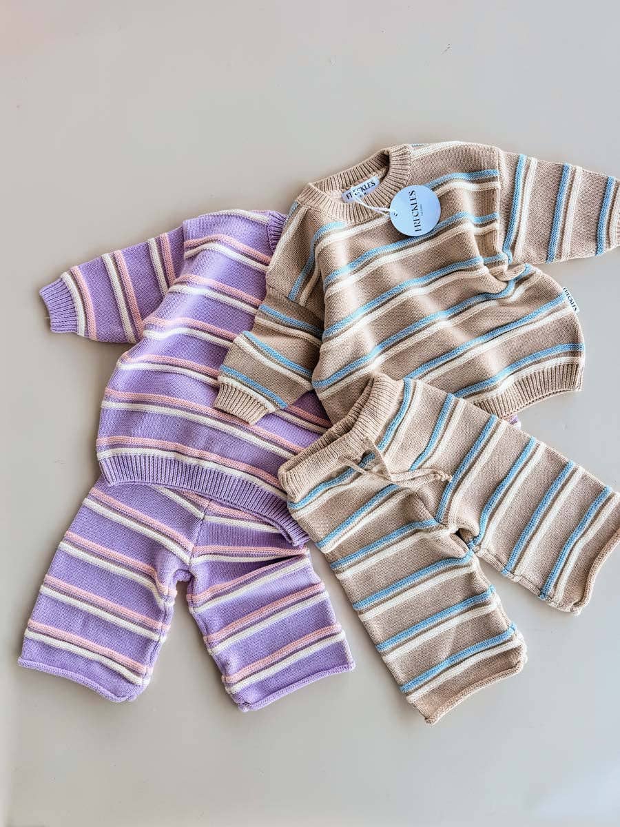 FRECKLES the label - Raised Stripe Knit SET  | Oat/Arctic/Snow