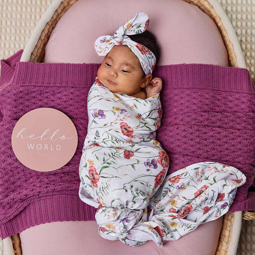 Snuggle Hunny - Meadow Organic Jersey Wrap & Topknot Set