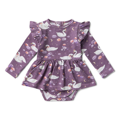 Snuggle Hunny - Midnight Swan Long Sleeve Organic Dress