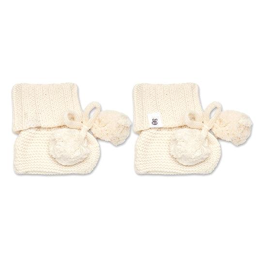 Cream Cotton Knit Booties flatlay