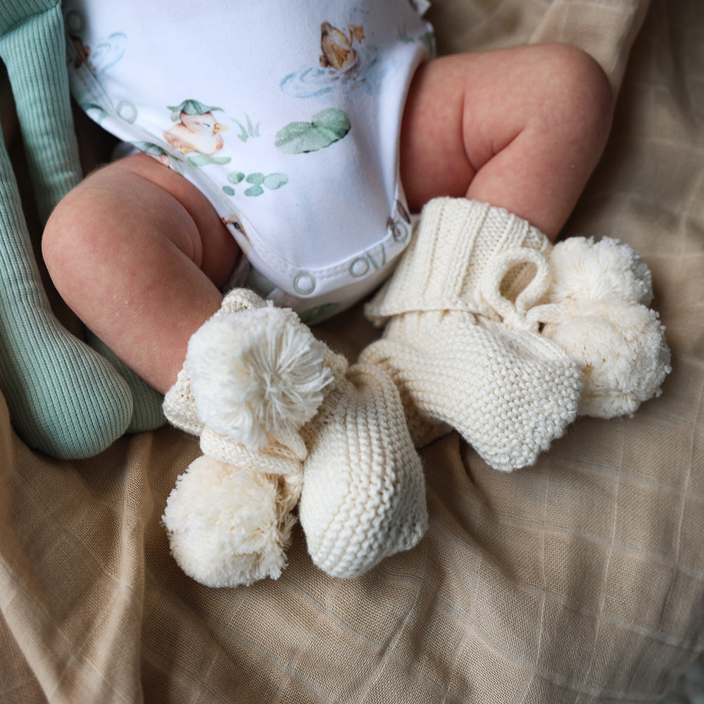 Cream Cotton Knit Booties
