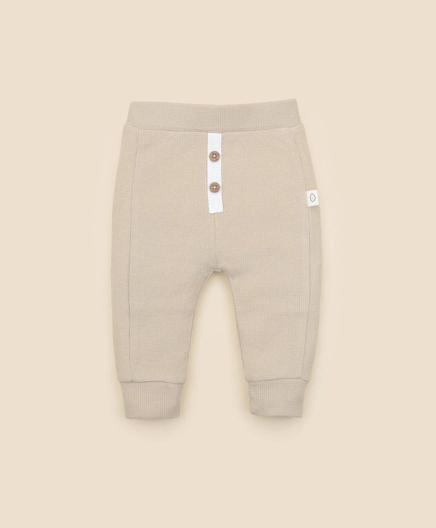 Lūmmi in Colour Babywear - Organic Cotton Waffle Button Pants - Oat