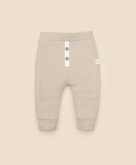 Lūmmi in Colour Babywear - Organic Cotton Waffle Button Pants - Oat