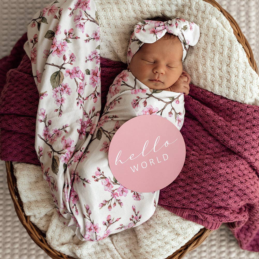 Snuggle Hunny - Cherry Blossom Organic Jersey Wrap & Topknot Set