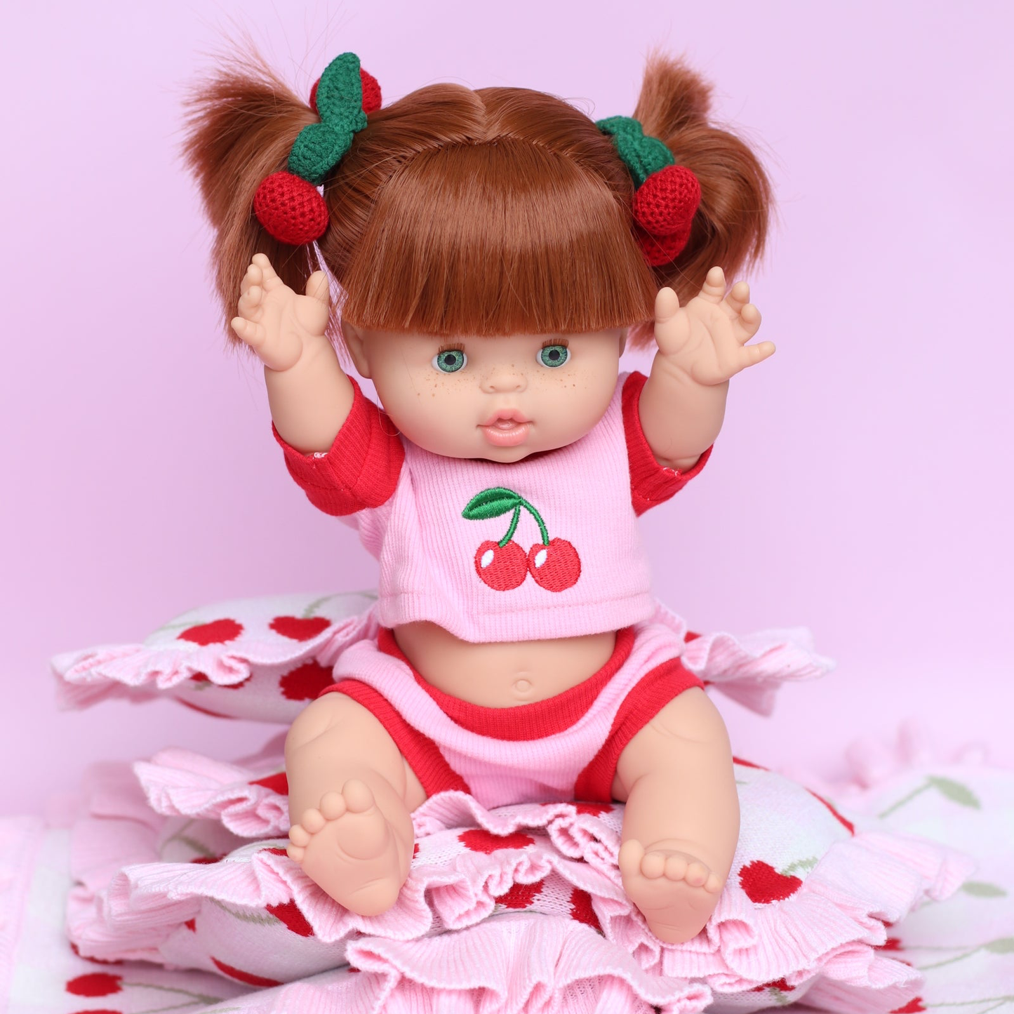 SALLI COLLECTIVE - Cherry Dolls top + Bloomer shorts set 34-38cm Dolls