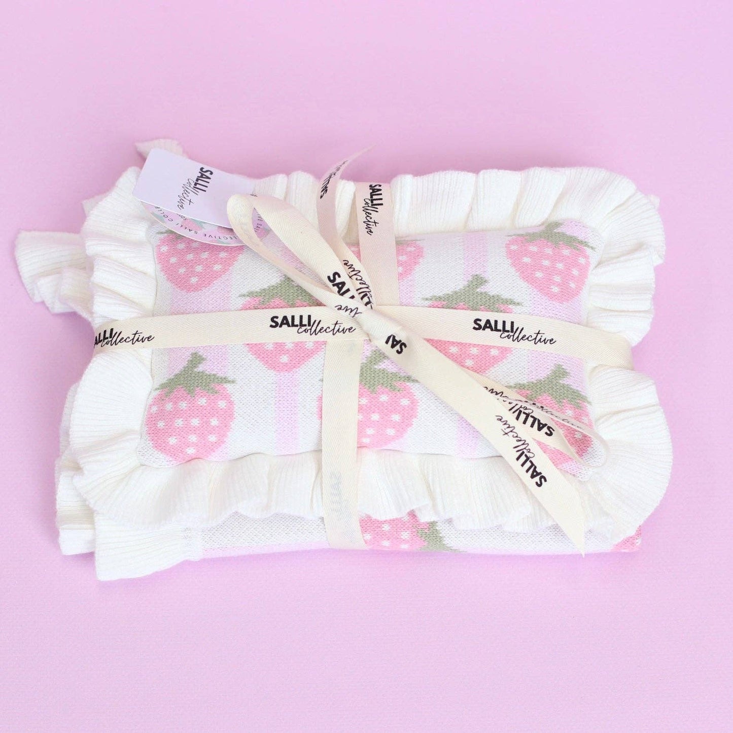 SALLI COLLECTIVE - Strawberry frilled doll Blanket + Pillow set
