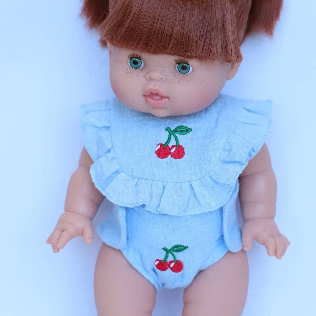 SALLI COLLECTIVE - Cherry Frilled Bib & Diaper Doll Set 🍒