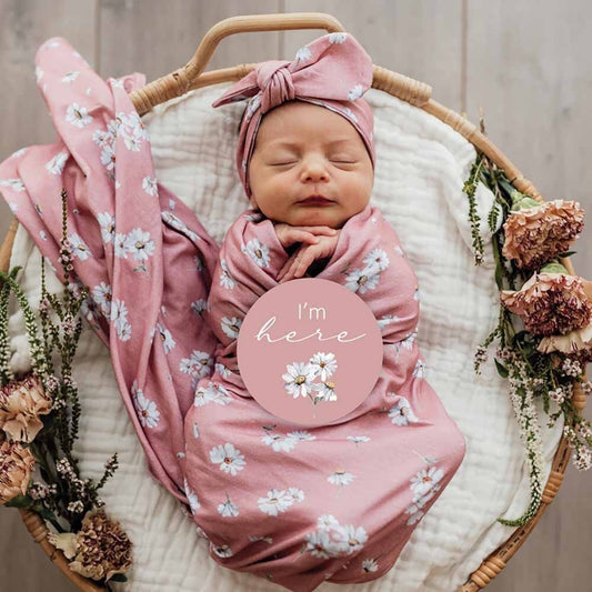 Snuggle Hunny - Daisy Organic Jersey Wrap & Topknot Set