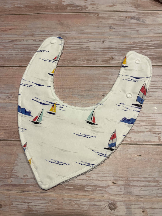 Finished with a Kiss - Dribble Bib, Bandanna Bib, Baby Bib - Sailboats