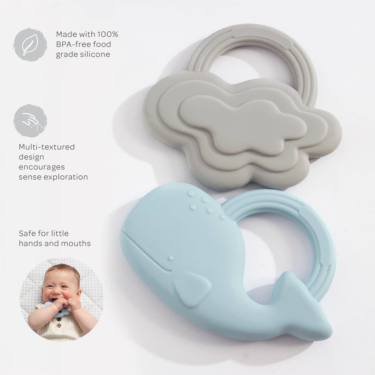 Living Textiles - 2pk Silicone Teether - Whale & Cloud