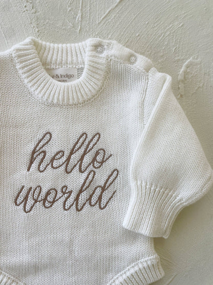 Elke & Indigo - Hello World L/S Romper - White/Mocha