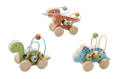 ToysLink - Wooden Wheelie Dino with Bead Maze