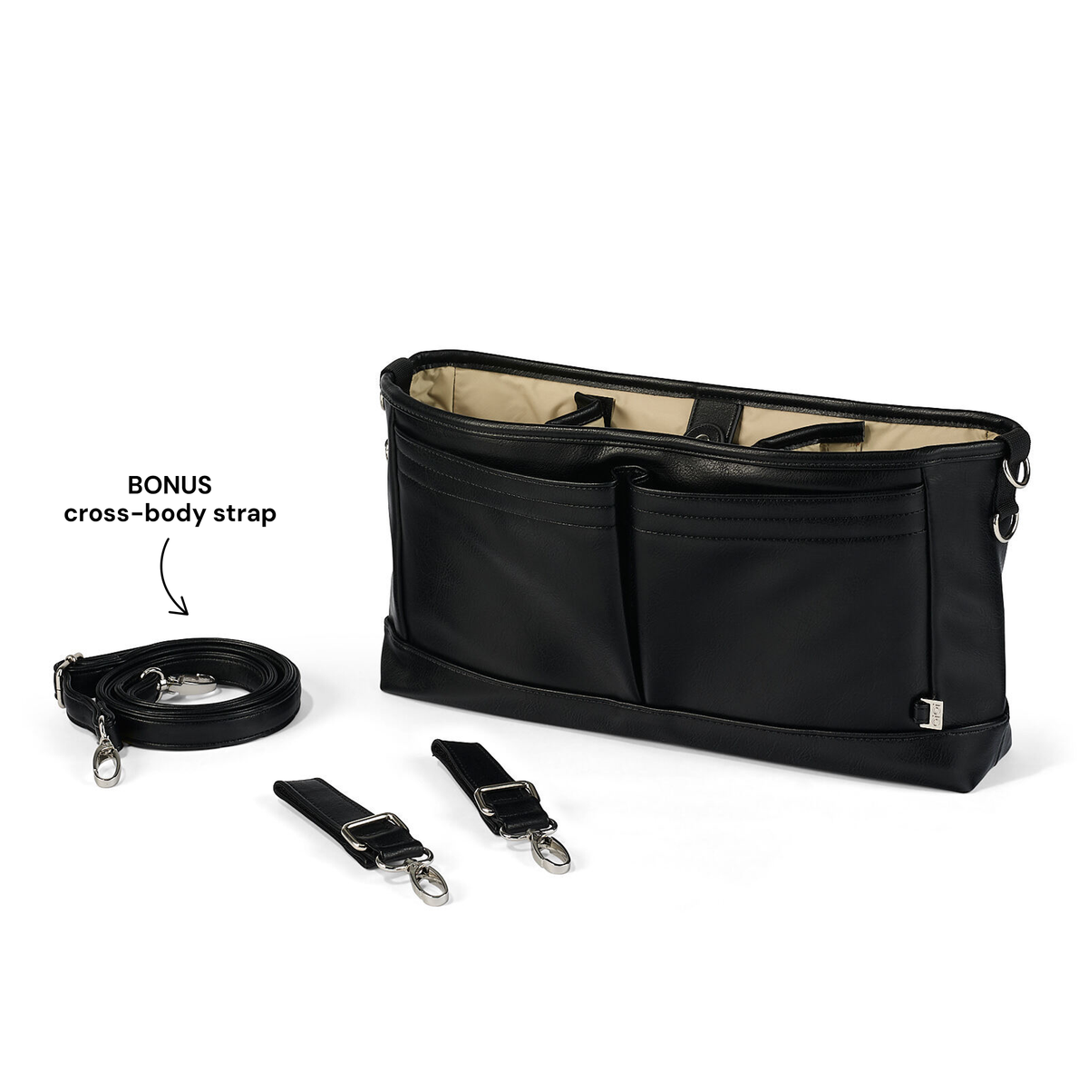 OiOi - Signature Pram Caddy - Black Dimple Vegan Leather