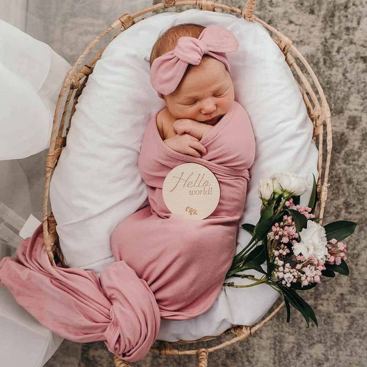 Snuggle Hunny - Jewel Pink Baby Jersey Wrap & Topknot Set
