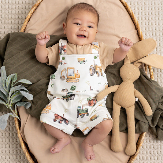 Snuggle Hunny - Diggers & Tractors Organic Snuggle Overall Shorts