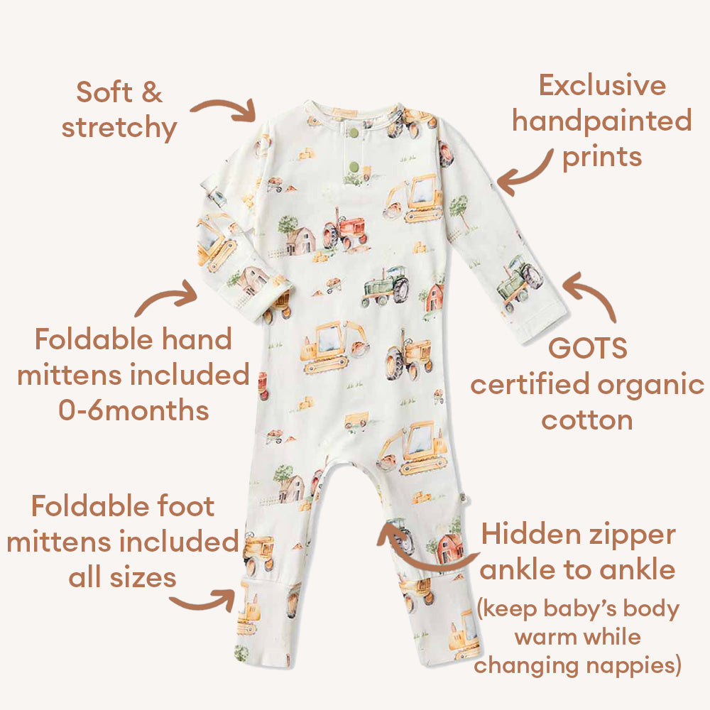 Snuggle Hunny Diggers & Tractors Organic Growsuit