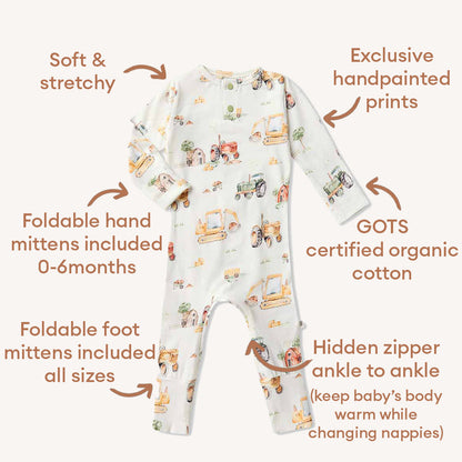Snuggle Hunny Diggers & Tractors Organic Growsuit